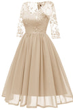 Champagne V-neck A-line Applique Prom Dress With Sleeves