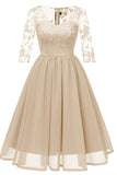 Champagne V-neck A-line Applique Prom Dress With Sleeves