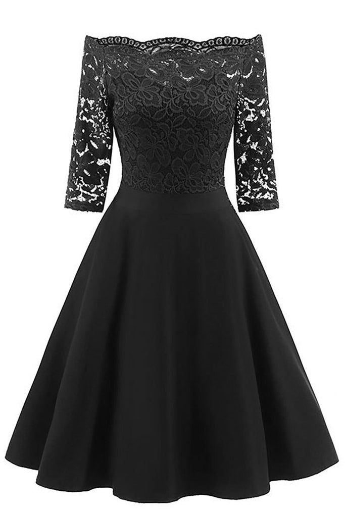 Chic Black Lace Off-the-shoulder Homecoming Dress