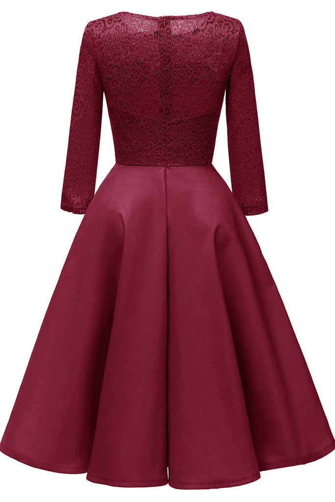 Chic Burgundy Lace Homecoming Dress With Long Sleeves – Mislish