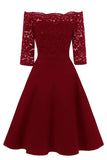 Chic Burgundy Lace Off-the-shoulder Homecoming Dress