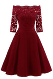 Chic Burgundy Lace Off-the-shoulder Homecoming Dress