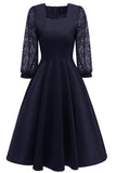 Chic Dark Navy A-line Homecoming Dress With Long Sleeves