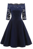 Chic Dark Navy Lace Off-the-shoulder Homecoming Dress