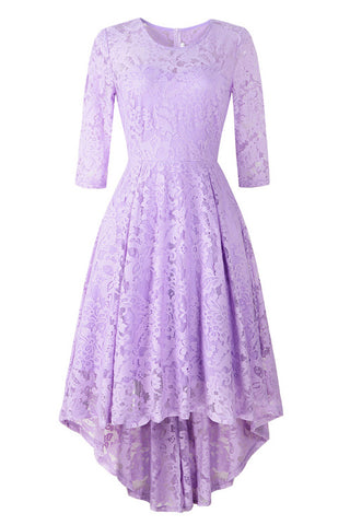 Chic Purple Lace High Low Prom Dress - Mislish