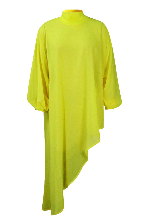 Chic Asymmetrical Yellow Long Sleeve Dress