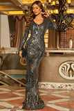 Chic Black Long Sleeve Evening Dress Prom Gown