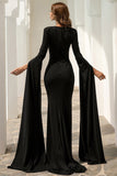 Chic Black Long Sleeves Evening Formal Dresses