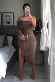 Chic Brown One Sleeve Party Homecoming Dress