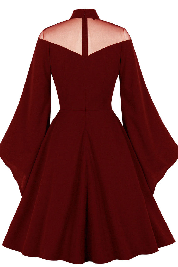 Chic Burgundy Long Sleeve A-Line Party Homecoming Dress