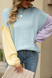 Chic Color Block Sky Blue Knitted Sweater