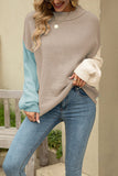 Chic Color Block Sky Blue Knitted Sweater
