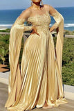 Chic Gold A-Line Evening Dress Formal Gown