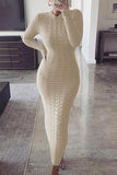 Chic Long Sleeve Bodycon Sweater Champagne Dress