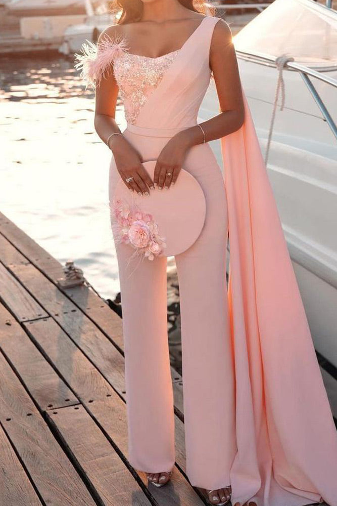 Chic Pearl Pink One Shoulder Jumpsuit