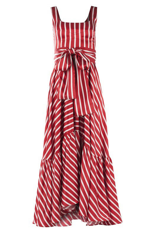 Chic Red Stripe Sleeveless Maxi Dress