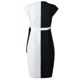 Chic Sleeveless White And Black  Midi Office Dress