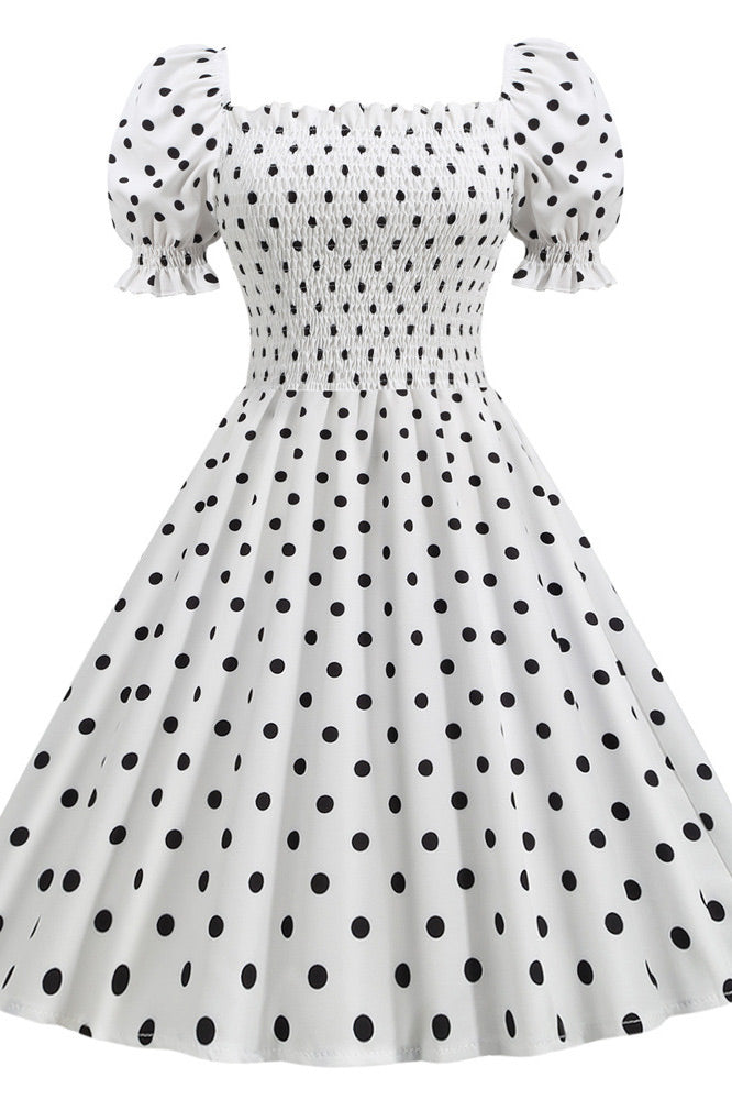 Chic White And Black Polka Dot Dress – Mislish