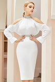 Chic White Cut Out Long Sleeve Party Bandage Dress 