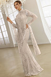 Chic White Long Sleeve Mermaid Formal Dress Evening Gown