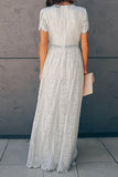 White Chic V-neck Lace Long Dress - Mislish