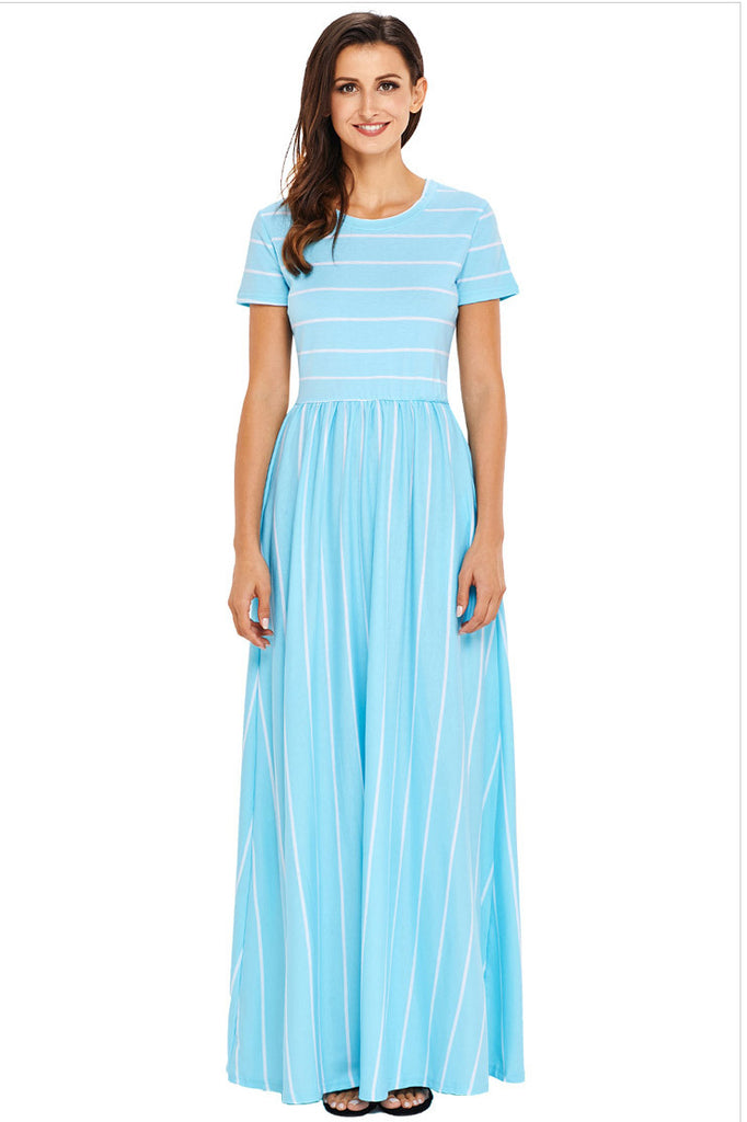 Classic Striped High Waist Dress With Pockets - Mislish