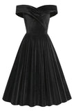 Classic Dark Green Off Shoulder A-Line Cocktail Party Dress