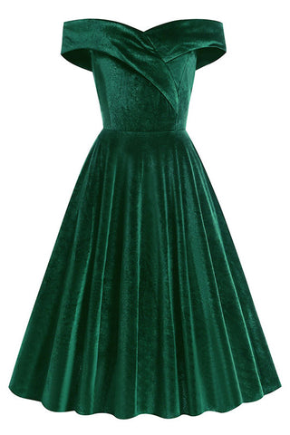 Classic Dark Green Off Shoulder A-Line Cocktail Party Dress