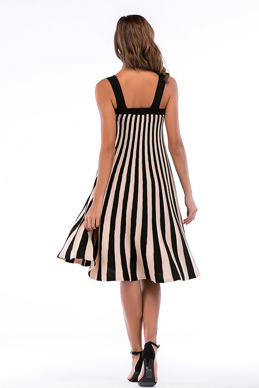 Color-block Striped Button Front Knit Dress - Mislish