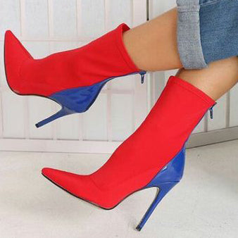 Colorblock Pointed Toe Stiletto Heels Boots With Zipper - Mislish