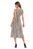 Colorful Striped Lace-up Sleeveless Long Dress - Mislish