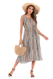 Colorful Striped Lace-up Sleeveless Long Dress - Mislish