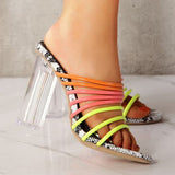 Colorful Patent Leather Strap Chunky Heels Sandals - Mislish
