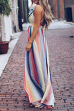 Colorful Halter V-neck Pleated Long Dress - Mislish