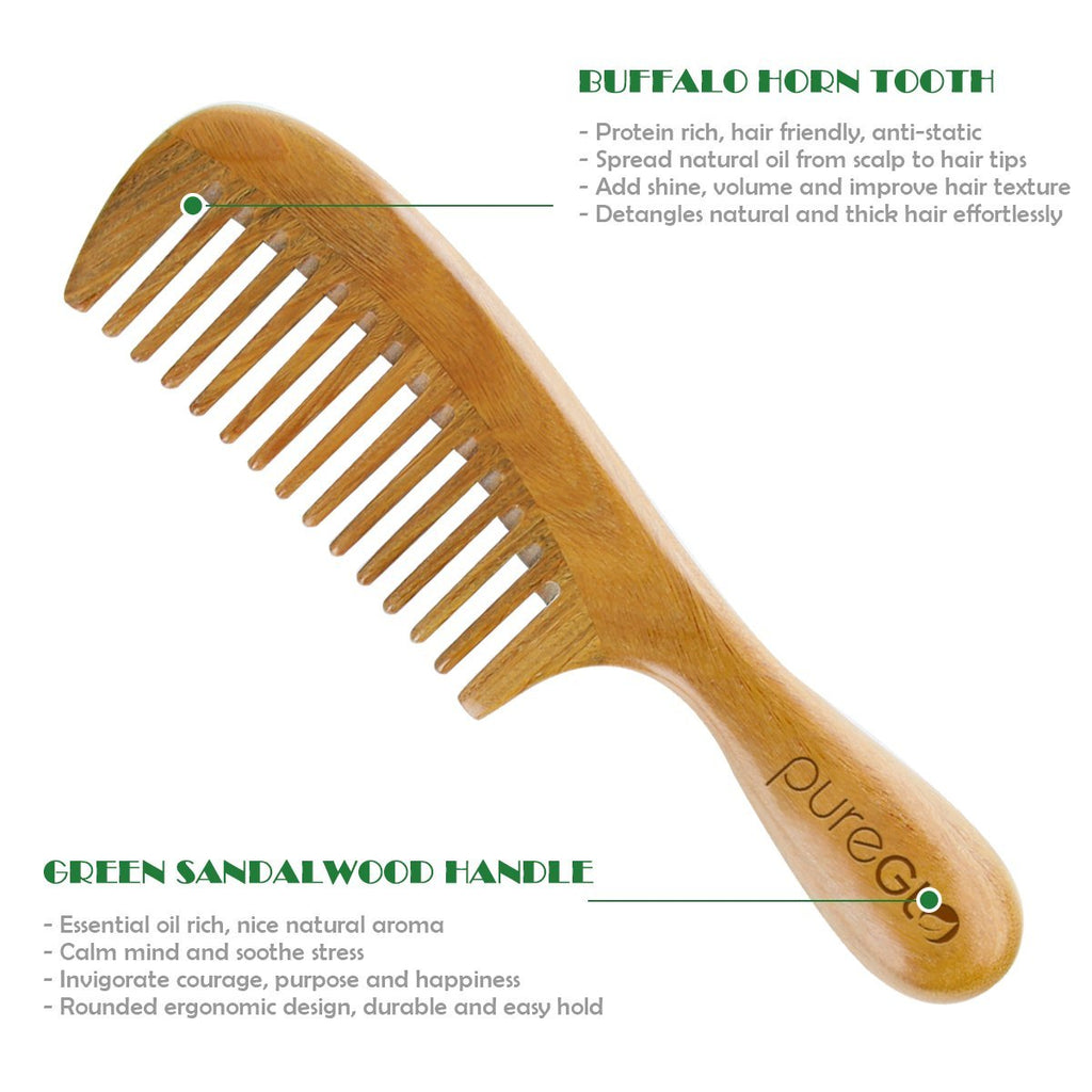 Green Sandalwood Wide Tooth Aroma Handmade Hair Comb - Mislish