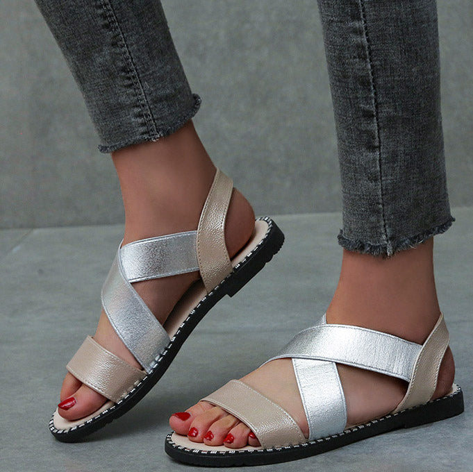 Comfort Two-tone Flats Crossover Sandals - Mislish