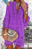 Cutout Shoulder Lace Tasseled Short Dress