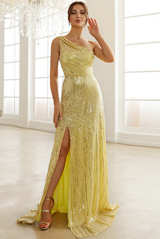 Daffodil One Shoulder A-Line Prom Gown Evening Dress