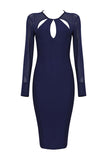 Navy Cut Out Bandage Dress With Long Sleeves
