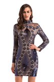Dark Navy Embroidered Sequined Bodycon Dress With Long Sleeves - Mislish