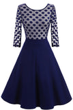 Dark Navy Fit And Flare Homecoming Dress With Long Sleeves