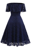 Dark Navy Lace A-line Homecoming Dress