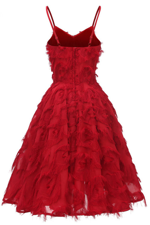 Dark Red Ruffled V-neck Homecoming Dress - Mislish
