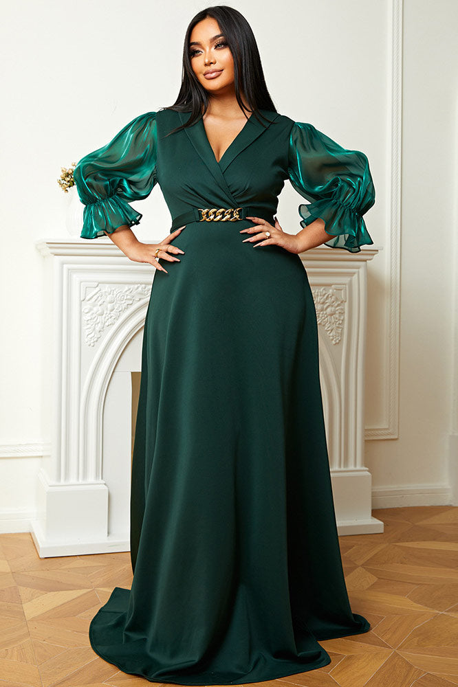Plus Size Dark Green A-Line Plunging Formal Prom Dresses