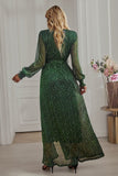 Dark Green Long Sleeve V-Neck Maxi Dress 