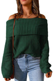 Dark Green Off Shoulder Knitted Sweater 