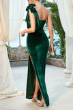 Dark Green One Shoulder Velvet Prom Evening Dresses
