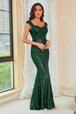 Dark Green Sequins Sleeveless Mermaid Prom Evening Dress