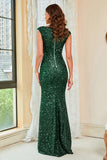 Dark Green Sequins Sleeveless Mermaid Prom Evening Dress