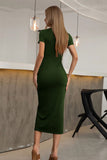 Dark Green Short Sleeve Midi Bodycon Dress